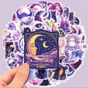 50pcs Purple Gothic Graffiti Stickers With Sun, Moon Design